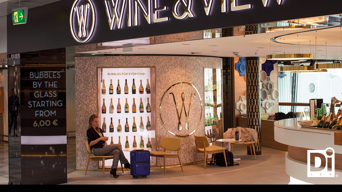 DiLED LED screen referenssi Wine & View lentokenttä mainosnäyttö
